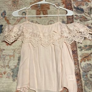pink lace off shoulder tank top